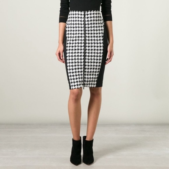 MICHAEL Michael Kors Black White Front Zipper Houndstooth Skirt Size 0 - Picture 11 of 11